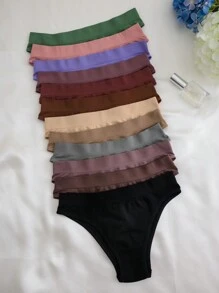 12pcs Seamless Knitted Thong Panties For Women, Multicolor - Multicolor - View 3
