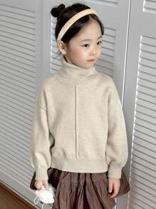 Dazy Kids Suéter de cuello alto sólido para niñas jóvenes, otoño - Albaricoque - Ver 6