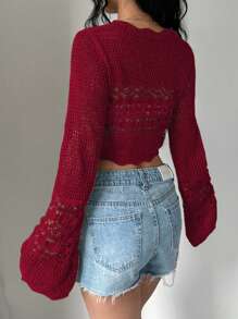 Flirla Women's Solid Color V-Neck Tie Front Long Sleeve Cardigan For New Year Clothes,Long Sleeve Tops Fall Winter Cloth For Women - Red - View 2