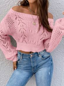 SHEIN PariChic Sweater Rajut Longgar Berongga Tanpa Lengan Warna Polos untuk Wanita, Musim Gugur & Musim Dingin, Atasan Lengan Panjang, Musim Gugur - Baby Pink - View 5