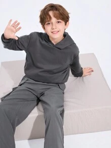 SHEIN Tween Boy Solid Thermal Hoodie
