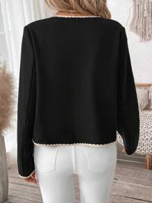 SHEIN LUNE Premium Two-Tone Trim Knitted Short Jacket, Autumn Winter 2024 New Release - Black and White - View 2