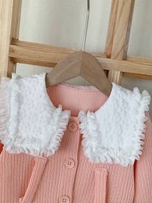 SHEIN Baby Girls' Jacquard Collared Jacquard Bomber Jacket With Handbag, Spring Autumn - Pink - View 3