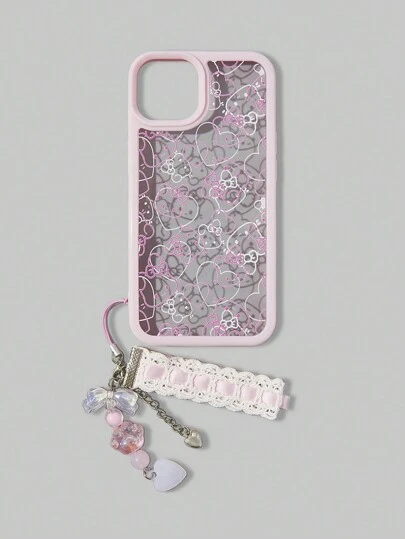 ROMWE Kawaii 1pc Pink Heart-Shaped Cat Glossy Silicone Phone Case Compatible With Iphone 11 12 13 14 15 Pro Max