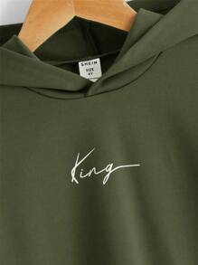 SHEIN 年轻男孩休闲舒适连帽上衣、运动衫 - 軍綠色 - 查看 4