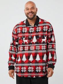 Manfinity VCAY Plus Size Men's Woven Long Sleeve Funny Reindeer & Christmas Tree Print Button Graphic Colorful Shirt, For Vacation - Multicolor - View 4