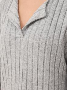 2pcs Teen Girl Sleepwear Set, Gray Minimalist Design Long Sleeve Top And Long Pants Pajama - Grey - View 4