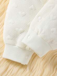 女婴舒适纹理面料爱心装饰连体衣，秋冬季 - 白色 - 查看 7