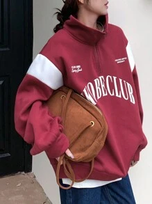 DAZY Women's Printed Color Blocking Casual Stand Collar Long Sleeve Sweatshirt Fall,Winter