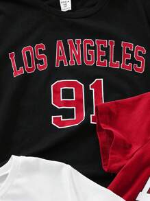 SHEIN 3pcs/Set Tween Girls' Casual Sporty Ribbed Knit Crew Neck Short Sleeve T-Shirts, Spring Summer - Red - View 8