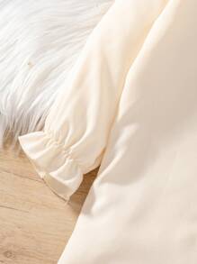 SHEIN 2pcs Young Girl Collared Long Sleeve Jacket And Ruffle Crew Neck Sleeveless Dress Set, Autumn/Winter - Apricot - View 3