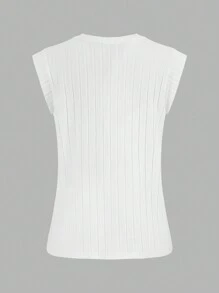 SHEIN LUNE Juego de 3 camisetas de mujer de cuello en V acanalado desgastado en negro, gris, blanco - Multicolor - Ver 6