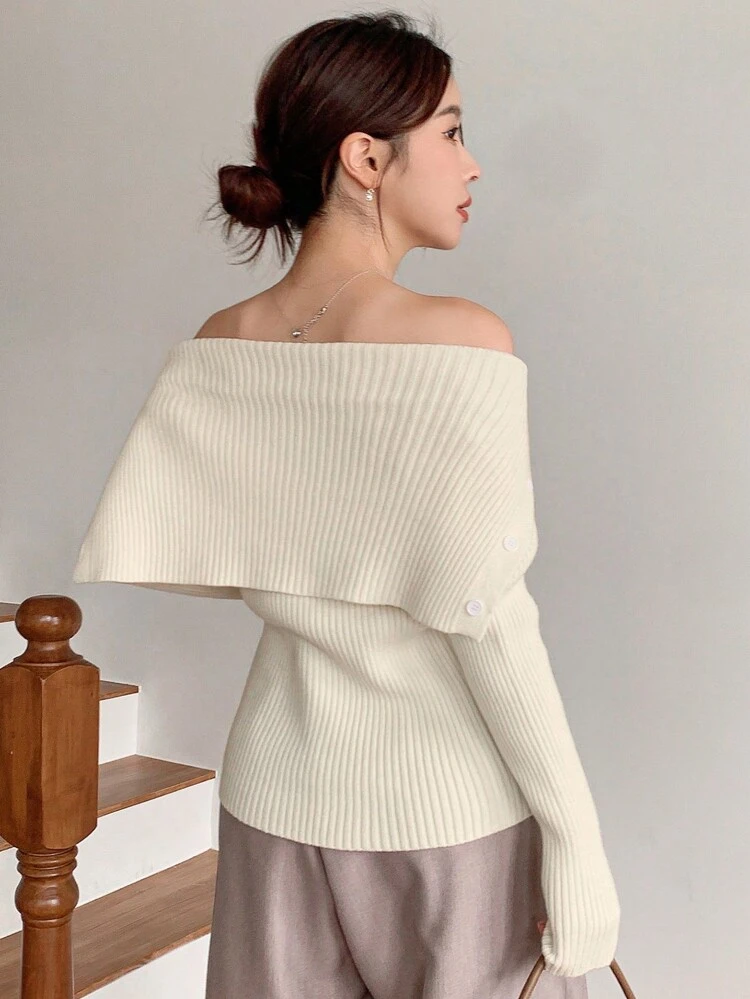 Women's Turtleneck Off-Shoulder Fitted Knit Cardigan,Fall Women Clothes