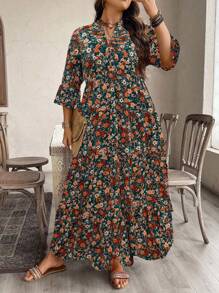 SHEIN Clasi Đầm tay loe cổ chữ V họa tiết hoa cỡ lớn cho nữ - Nhiều màu - Xem 1