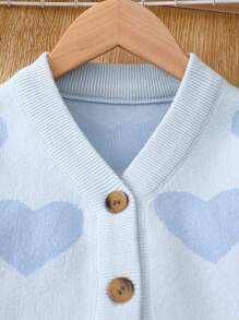 SHEIN Cárdigan de punto con corazón rosa para niña, elegante y de moda, adecuado para uso casual, al aire libre, viajes, cómodo y abrigado para otoño e invierno