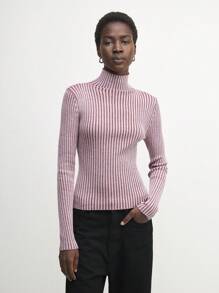 BizChic Women's Purple Elegant Knit Basic Top, Work & Casual Wear, Winter Apparel, - Pink - View 4