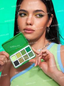 The Powerpuff Girls X SHEGLAM 教授女孩眼影盤-最強悍的鬥士閃光霧面眼影盤綠色均勻著色光滑可混合眼影 品牌 美容 化妝 化妝品 適合女性與女孩 完美搭配冬季 Y2K 時尚 流行 生日禮物 假期 派對準備就緒 最佳顏色