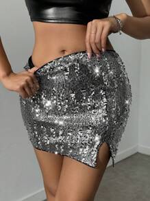 Zolique 銀色亮片分割夏日裙 - 銀色 - 查看 3