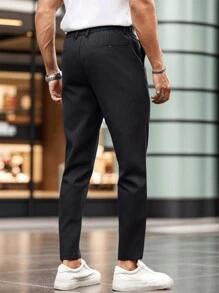 Manfinity Bizformal Pantaloni casual da uomo a gamba dritta con tasche, tinta unita, pantaloni lunghi per vacanze con laccetto, adatti per uso quotidiano, regali per marito e fidanzato, ritorno a scuola
