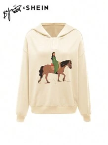 Mulvari Women's Graphic Print Hooded Loose Fit Casual Streetwear Sweatshirt, Casual Comfy Pullover Top Outfit  Fall Outfit