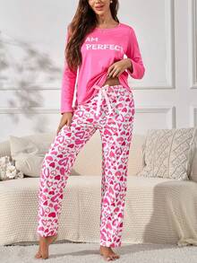 休闲心形印花女士睡衣套装 - 彩色 - 查看 6