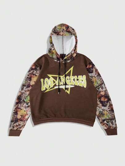 Street Life بلوفر ذو كم طويل وغطاء للرأس مطبوع بتصميم بسيط للرجال