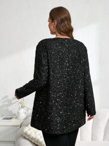 EMERY ROSE Áo khoác cardigan dáng rộng màu trơn hở phía trước hở kim sa cỡ lớn cho mùa xuân và mùa thu, quần áo nữ mùa thu - màu đen - Xem 5
