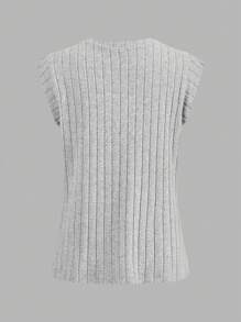 SHEIN LUNE Juego de 3 camisetas de mujer de cuello en V acanalado desgastado en negro, gris, blanco - Multicolor - Ver 8