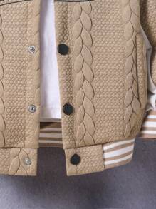 SHEIN Young BoyLetter Embroidered Varsity Jacket, Getaway, Holiday, Travel, Relax, Sunbathing, Summer - Khaki - View 5