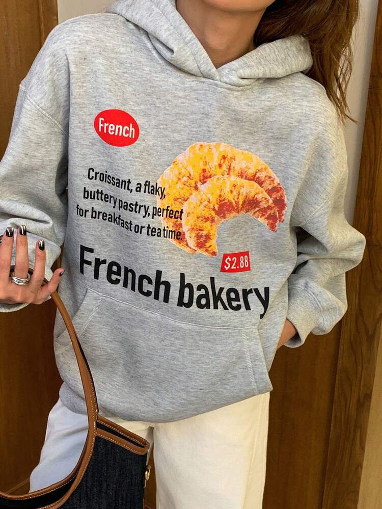 Loose Fit Letter Print Hooded Sweatshirt For Women,Fall Women Clothes