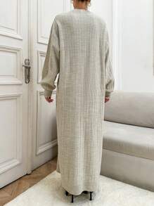 EURMUSE Casual Rib Knit Maxi Long Sleeve Crew Neck Sweater Dress - Beige - View 2