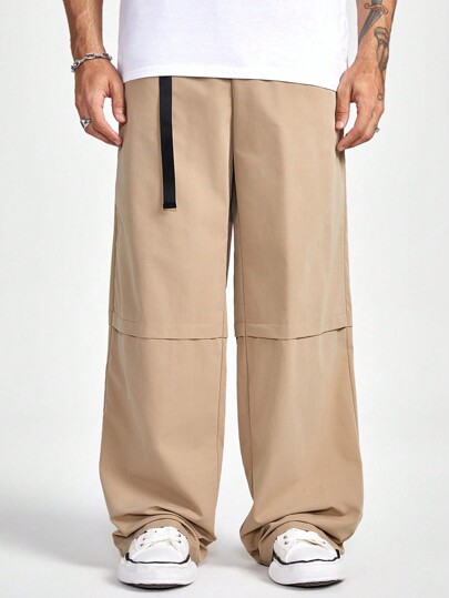 Manfinity VCAY Pantalones holgados rectos de tejido sencillo y unicolor con cordón para hombre