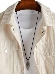 Manfinity Homme Men's Button Front Pocket Long Sleeve Minimalist Casual Jacket , Corduroy - Apricot - View 5