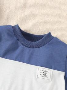 SHEIN Playful Pals Bộ quần áo thun và quần dài phối màu thường ngày cho bé trai - Màu xanh bụi bặm - Xem 6