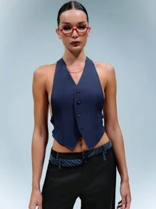 SHEIN Unity Double Back Belt Halter Neck Waistcoat - Blue - View 4