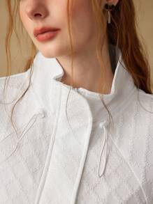 SHEIN MOD Veste court ample pour femme col montant, manches raglan, boutons de cochon, élastique réglable