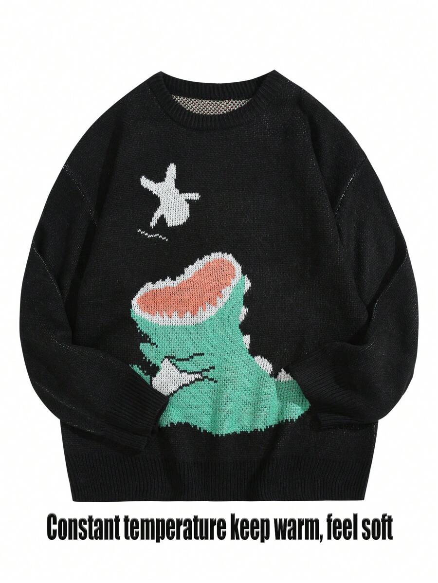 Chillumni Men's Autumn And Winter Casual Dinosaur Pattern Sweater - Blue - View 1
