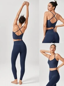 GLOWMODE FeatherFit™ Move On Pleated Sports Bra - Dark Blue - View 8