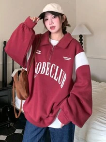 DAZY Women's Printed Color Blocking Casual Stand Collar Long Sleeve Sweatshirt Fall,Winter