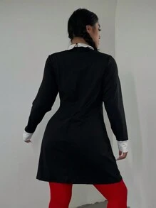 Flirla Plus Size Dark Halloween Wednesday Dress - Black - View 3