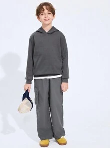 SHEIN Tween Boy Solid Thermal Hoodie