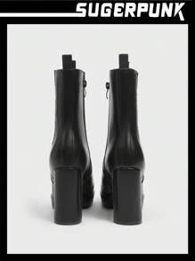 Sugerpunk Women's Fashion Thick Sole High Heel Chelsea Boots - Black - View 4