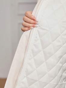 Girl & Teen Girls Casual Cinched Waist Mid-Length A-Line Padded Coat With Fur Collar For Daily Wear, Suitable For Winter