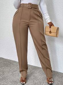 Quần bó có thắt lưng thường ngày dành cho nữ, mùa thu - Màu Khaki - Xem 6