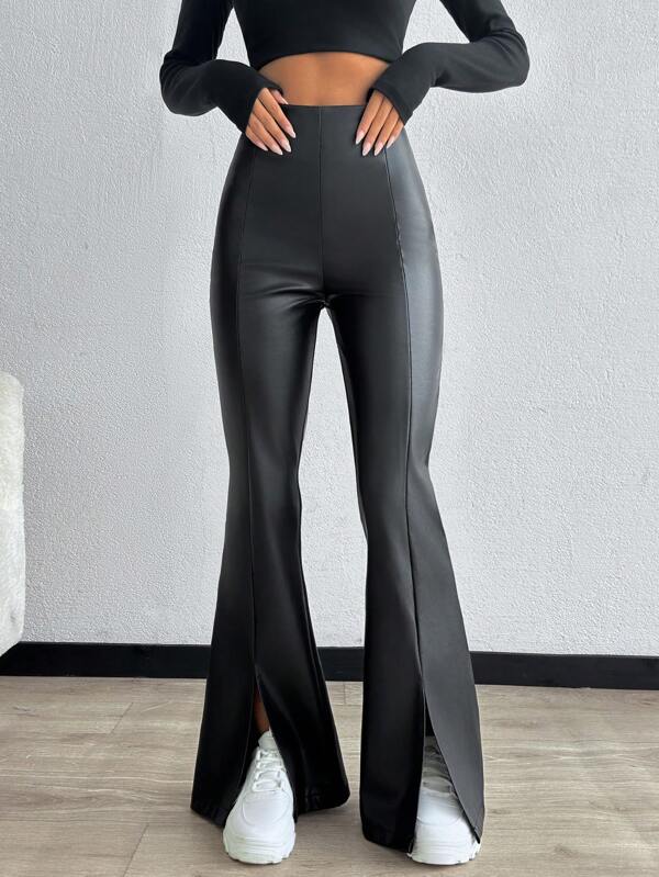 SHEIN PETITE Pantaloni lungi din piele PU pentru femei