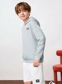 SHEIN Tween Boy 细节加厚双层保暖连帽运动衫，休闲日常穿着，秋冬