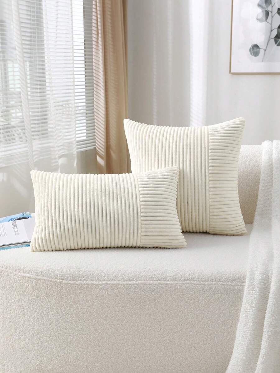 1 件灯芯绒靠垫套（无填充物）、灯芯绒沙发枕套、家居装饰、无枕芯圣诞节节日礼物 - 米色 - 查看 1