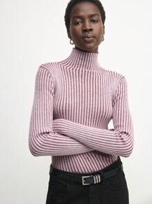 BizChic Women's Purple Elegant Knit Basic Top, Work & Casual Wear, Winter Apparel, - Pink - View 8