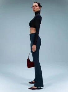 SHEIN Unity 纯色厚腰喇叭裤 - 灰色 - 查看 5