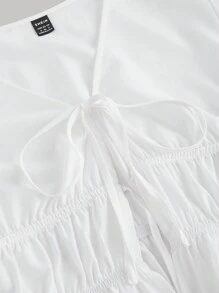SHEIN MOD Áo kiểu nữ màu trắng thắt nơ phía trước tay loe, trang phục quỷ, phong cách cổ điển, áo cướp biển, phong cách hippie, áo đi chơi, trang phục lễ hội, đi biển, kỳ nghỉ, áo kiểu thường ngày cho nữ, áo trắng, phong cách boho, hoàn hảo cho kỳ nghỉ, hẹn hò, dã ngoại, tiệc tùng, dạ hội, lễ hội và sinh nhật, tiệc trà, mùa xuân/hè. - trắng - Xem 3